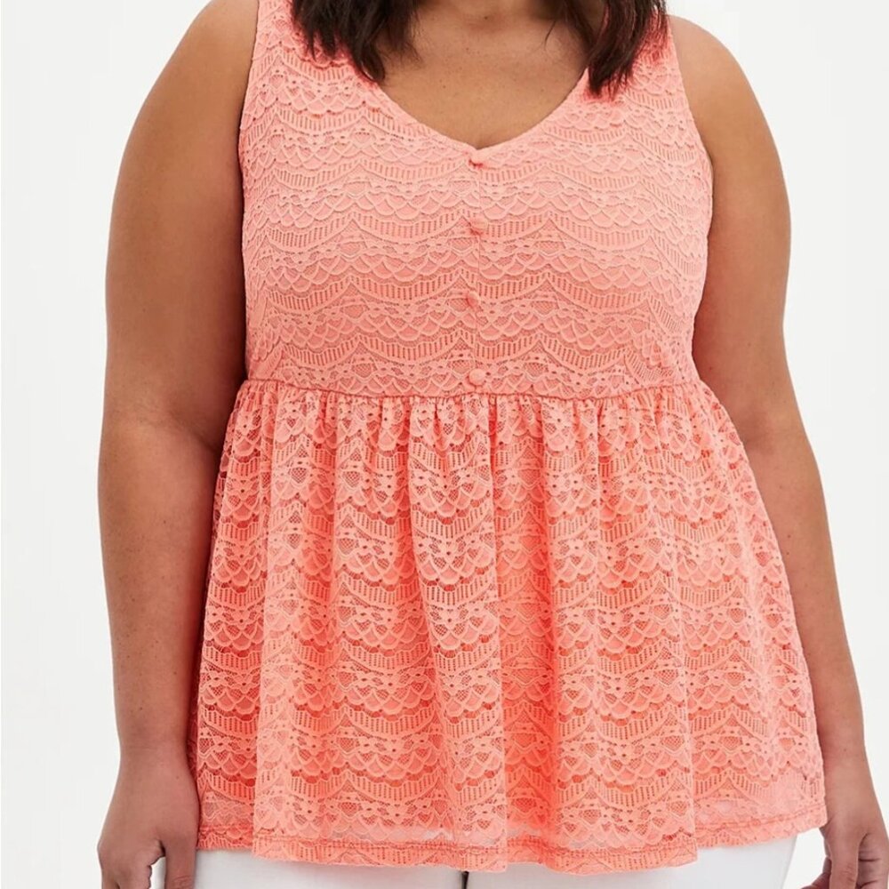 Torrid Coral Stretch Lace Lined Boho  Babydoll Sleeveless Top Plus  Size 4 4X 26